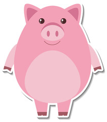 Obraz na płótnie Canvas Chubby pig farm animal cartoon sticker