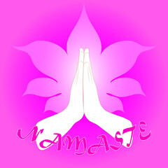 illustration hands folded in a namaste greeting pose on a pink background