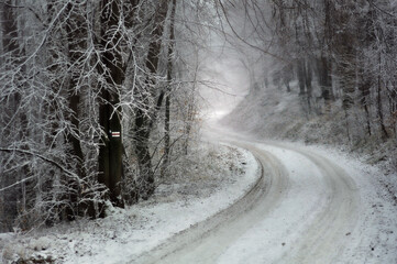 Droga, szlak z Dębowca na Szyndzielnię zimą  - obrazy, fototapety, plakaty