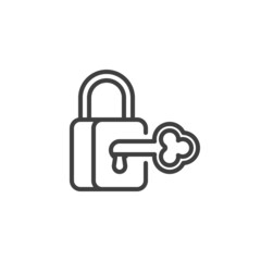 Locked padlock with key line icon