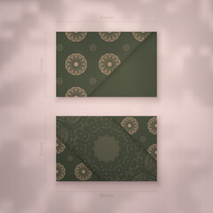 Business card in green with luxurious brown pattern for your brand.