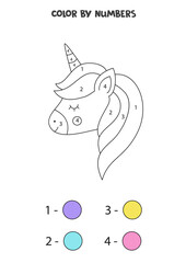 Color cute unicorn by numbers. Worksheet for kids.