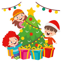 Children Celebrating New Year And Christmas