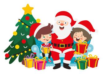 Children Celebrating New Year And Christmas