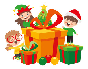 Children Celebrating New Year And Christmas