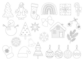 Fototapeta na wymiar Christmas coloring vector illustration. New Year elements
