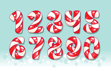 Christmas candy numbers decoration set. Vector cartoon holidays illustration