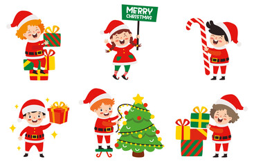 Obraz na płótnie Canvas Children Celebrating New Year And Christmas
