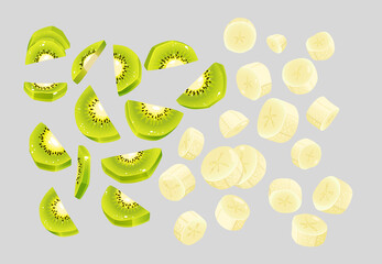 kiwi and banana slices set vector illustration on isolated background