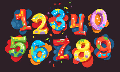 Happy kids cartoon birthday numbers set