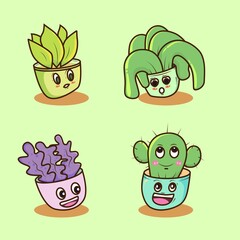 Collection of cute plants cartoon character