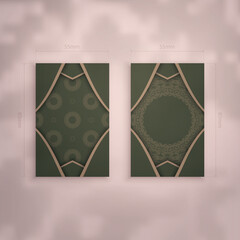Business card template in green color with luxurious brown pattern for your brand.