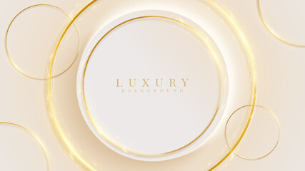 Elegant cream shade background with golden circle line elements. Glitter light effects. 3d modern concept. vector illustration for design.