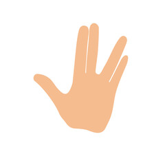 Raised hand with the thumb extended, while the fingers are parted between the middle and ring finger. Vulcan salute hand gesture. Wish Blessings for long life and prosperity