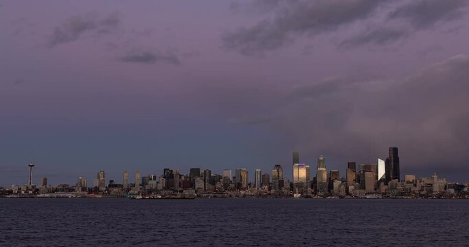 Downtown cityscape at sunset timelapse