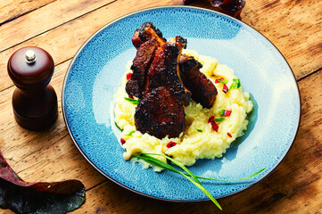 Fried meat with mashed potatoes