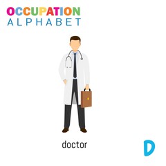 Vector Illustration of alphabet occupation with D letter. Suitable for Education purposes.
