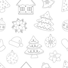 Fototapeta na wymiar Seamless pattern Christmas black and white graphic vector illustration