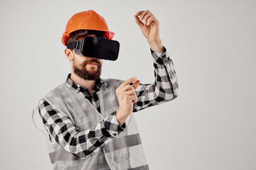 male worker in virtual reality glasses innovation isolated background