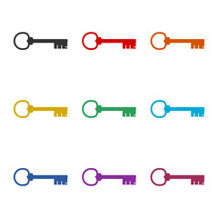 Old key icon isolated on black and white background, color set