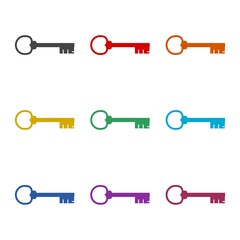 Old key icon isolated on black and white background, color set