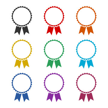 Award with ribbons icon isolated on white background, color set