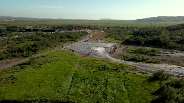 Beautiful cinematic aerial view of Iceland Gullfoss waterfall in the Golden Circule