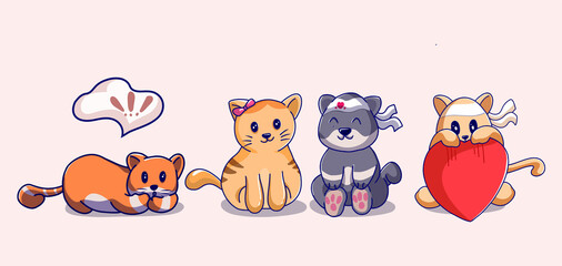 Set of character cute cat loving