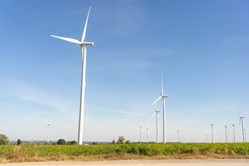 Wind turbines are alternative electricity sources, the concept of sustainable resources, Beautiful sky with wind generators turbines, Renewable energy