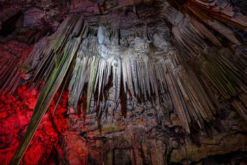Upper Rock Nature Reserve at Gibraltar. Exploring Old St. Michaels Cave. - obrazy, fototapety, plakaty