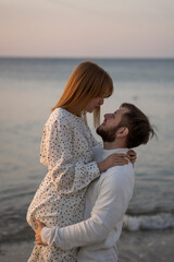 Kaliningrad, Russia. Young couple in love on the seaside