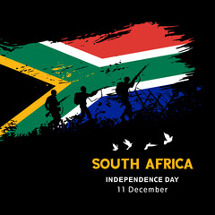 South Africa Independence day with national flag and soldiers. Vector