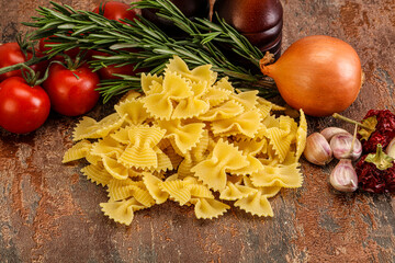 Raw Italian farfalle pasta for cooking