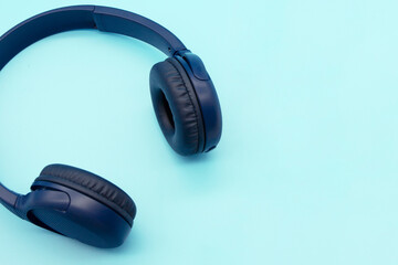 blue music headphone speaker on blue background