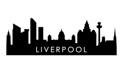 Liverpool skyline silhouette. Black Liverpool city design isolated on white background.