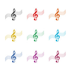 Treble clef icon isolated on white background, color set