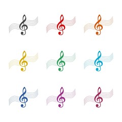 Treble clef icon isolated on white background, color set