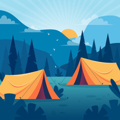 Camping camp illustration concept in nature
