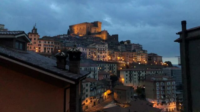 Ancient Italian town Soriano del Cimino with Orsini castle at the top