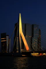 Photo sur Plexiglas Rotterdam Pont Erasmus de Rotterdam la nuit
