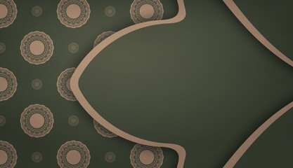 Green background with mandala brown ornament for design under your logo