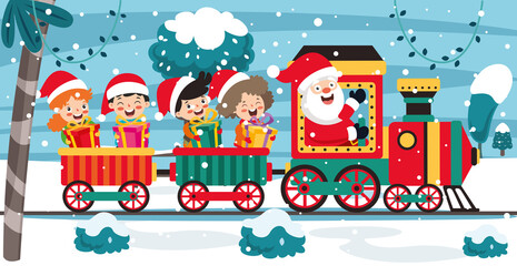 Christmas With Santa Claus In Train
