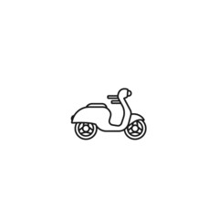 Black line retro scooter or motorbike. Flat vector illustration isolated on white.