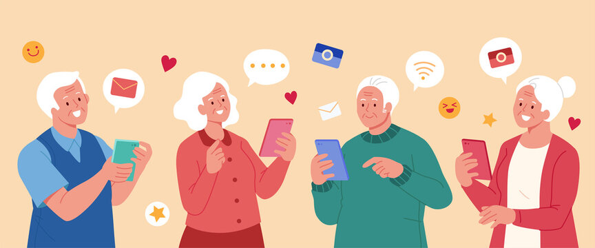Tech-savvy elders using phones