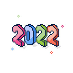 Pixel Art Colorful 2022 Number On White Background For Happy New Year Concept.