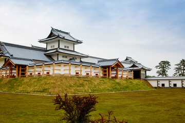 Scenery of the Kanazawa castle park in Kanazawa, Japan. Traditional japanese castle with garden, japanese culture.