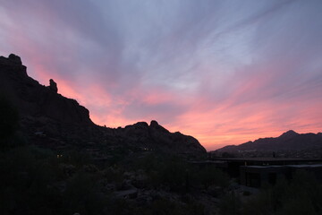 Glowing sunset  at resort in Paradise Valley near Camelback