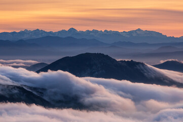Sunrise above the fog