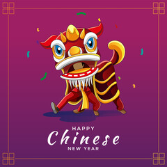 Chinese New Year Greeting card with lion dance