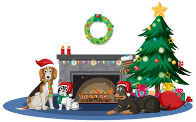 Fireplace with decorative objects in Christmas theme